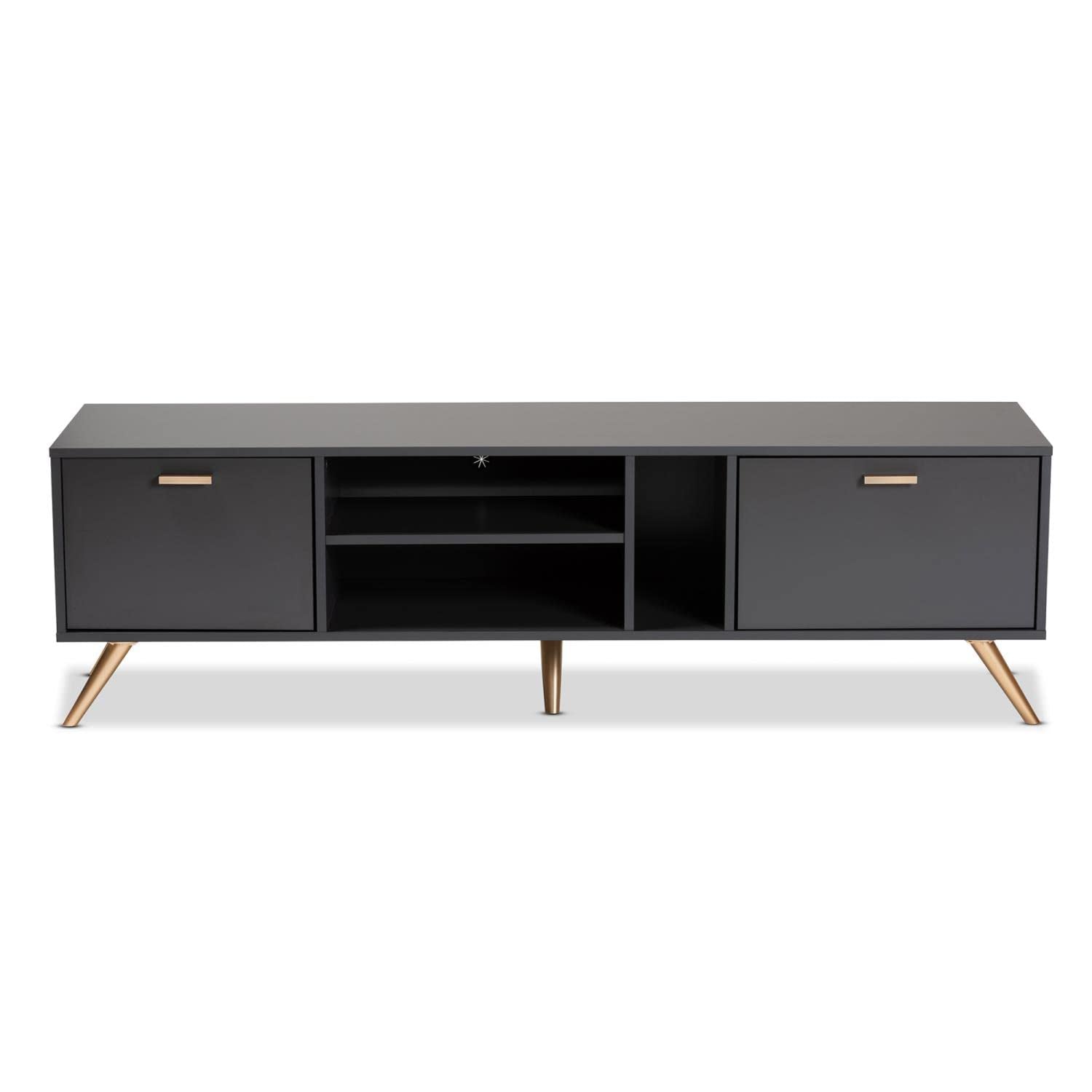 Baxton Studio Kelson Modern and Contemporary Dark Grey and Gold Finished Wood TV Stand
