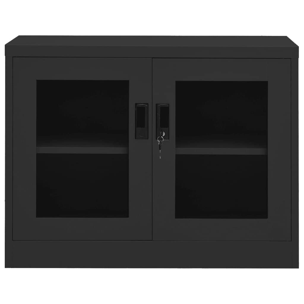 vidaXL Anthracite Office Cabinet with Tempered Glass Doors - 35.4&quot;x15.7&quot;x27.6&quot; Steel Design, Secure File Storage, Easy Assembly, Scandinavian Style