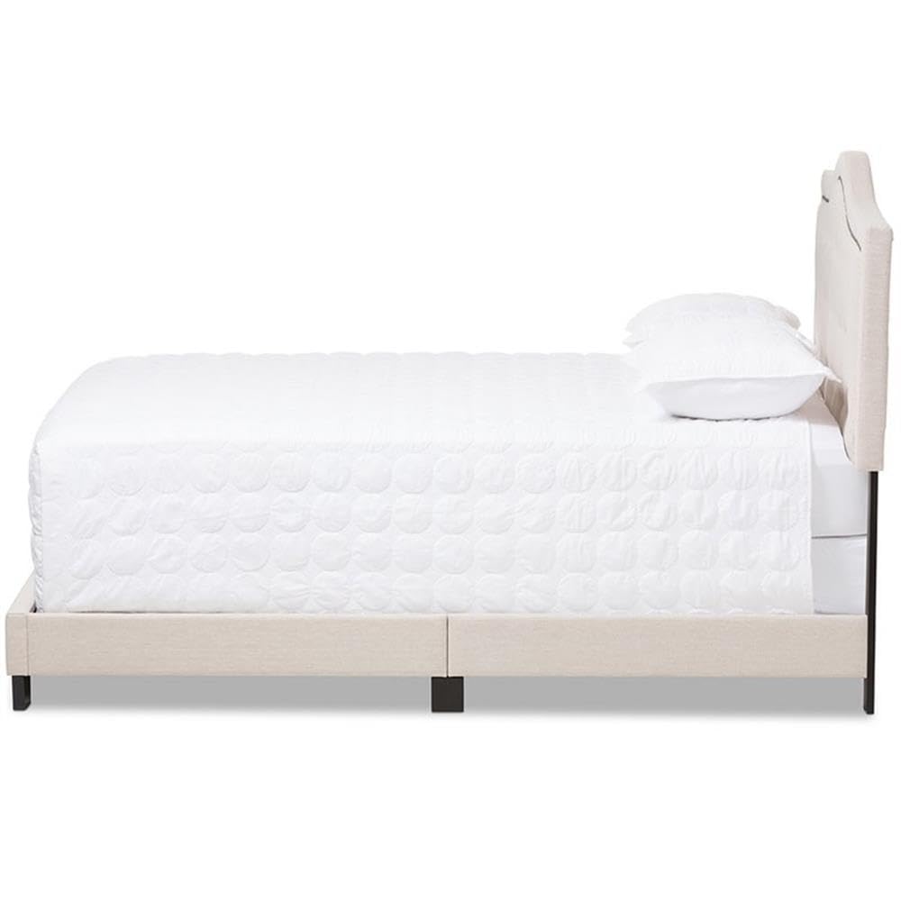 Baxton Studio Emerson Modern And Contemporary Light Beige Fabric Upholstered Full Size Bed Light Beige/Contemporary/Fabric Polyester 100%&quot;/Rubber Wood/Mdf/Particle Board/Foam