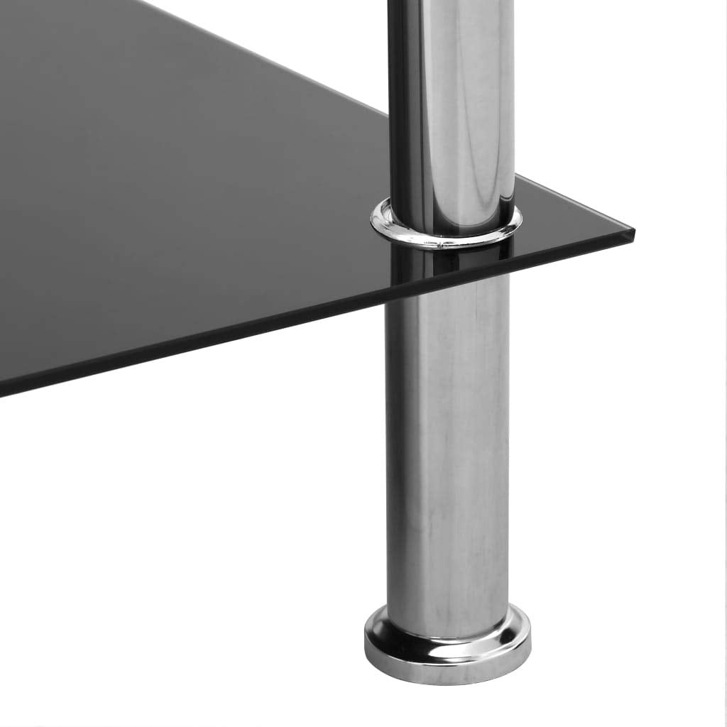 vidaXL Transparent Tempered Glass Side Table - 2-Tier End Console Table - Stainless Steel Legs Support - Modern Style Furniture