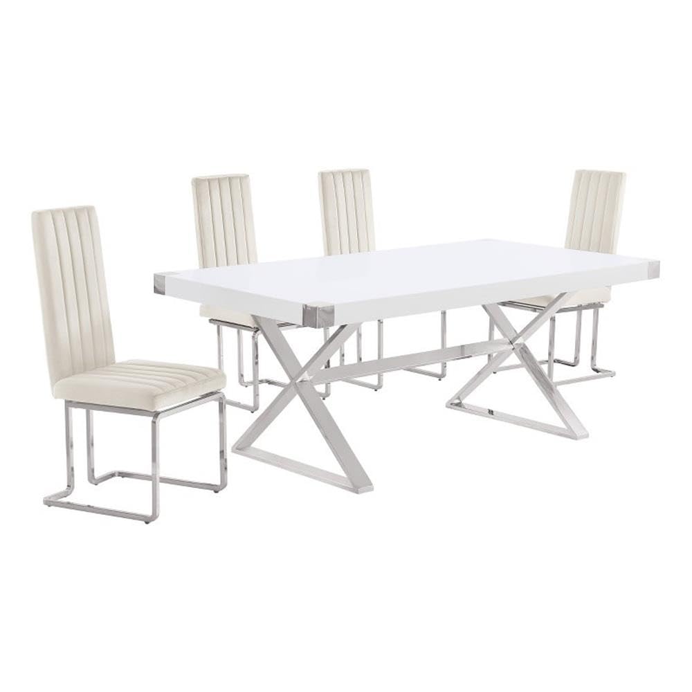 Best Quality Furniture D440/1-Sc340-7 Dining Set, 5-Piece, Cream/Silver