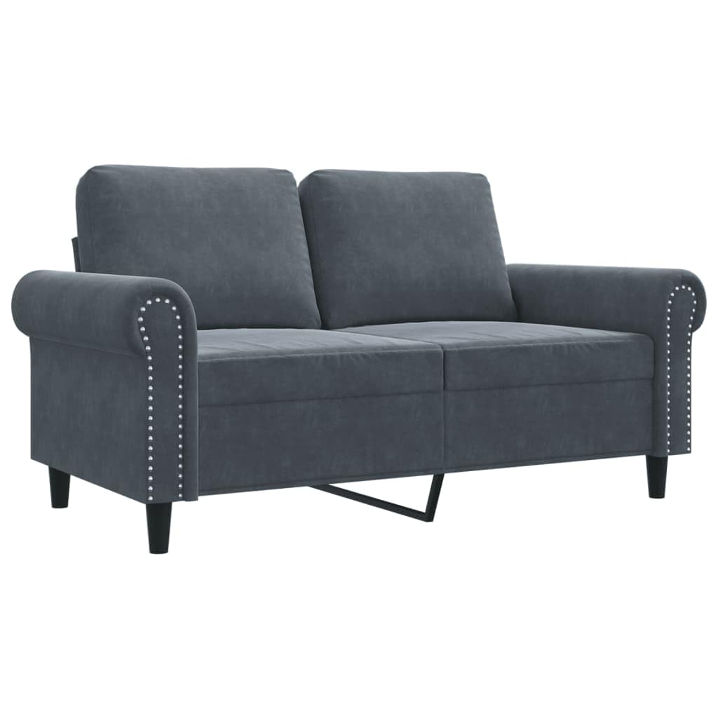 vidaXL Modern 2-Seater Sofa - Dark Gray Plush Velvet Upholstery - Elegant and Comfortable Couch with Sturdy Metal Frame for Living Room, Lounge Area or Office