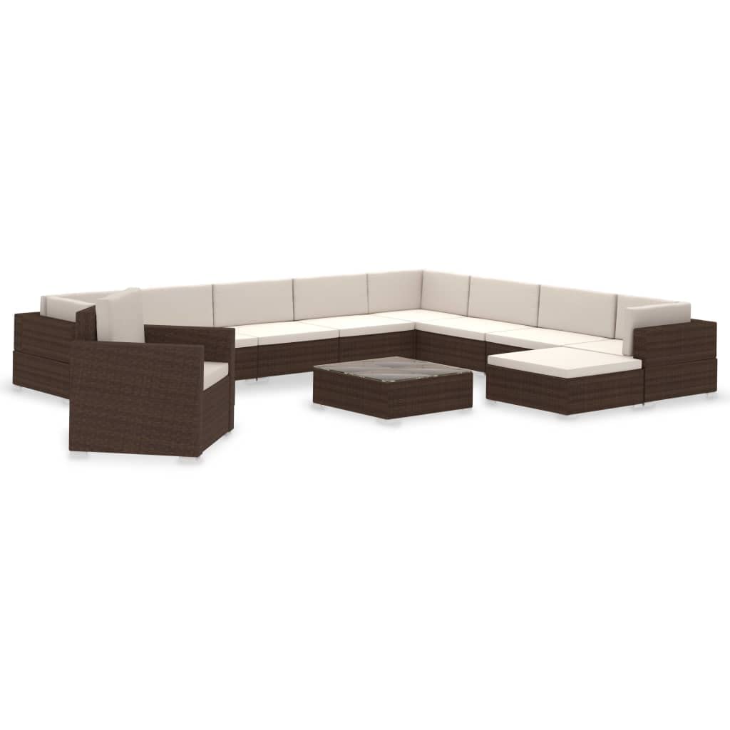 12 Piece Patio Lounge Set with Cushions Poly Rattan Brown