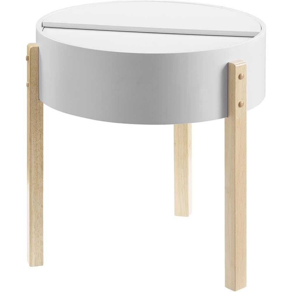 Acme Bodfish Round Wooden End Table With Hidden Storage In White And Natural