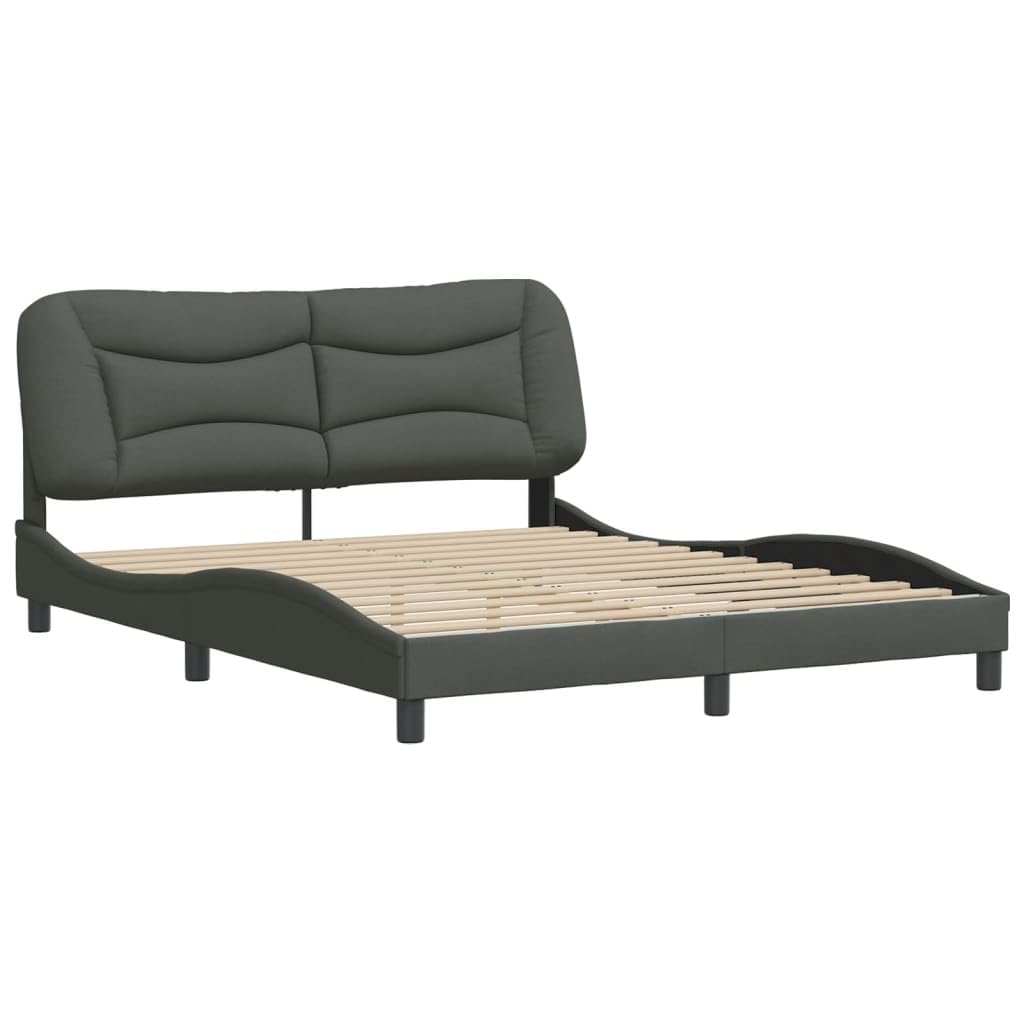 vidaXL Queen Bed Frame with Headboard - Dark Gray - Fabric/Metal/Pine - Modern Style - Waved Design - 85.8"x61.8"x29.3"