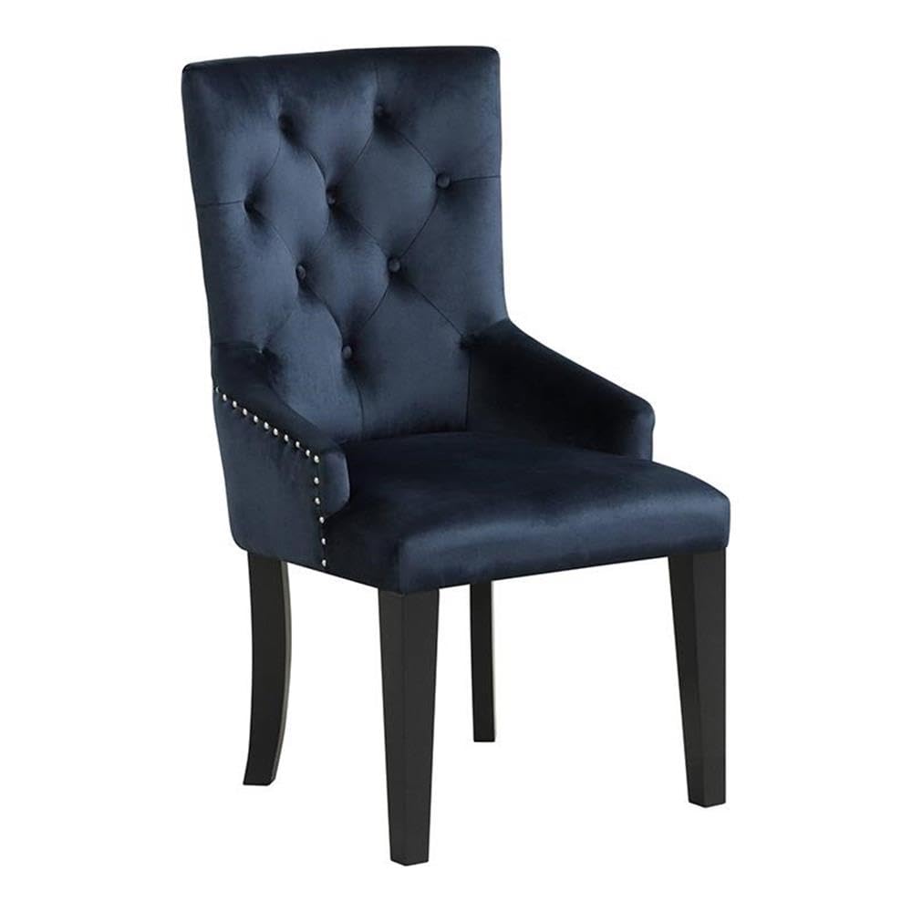 Acme Varian II Velvet Tufted Side Chair with Nail-Head Trim in Black and Silver