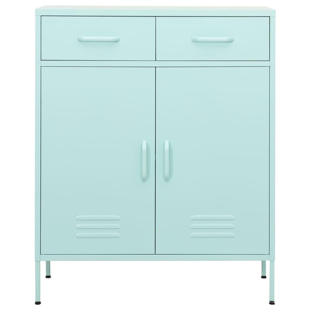 vidaXL Steel Storage Cabinet, Versatile Organizer with 2 Doors, 2 Fully Extendable Drawers with 3 Sections ballbearing Runners, Adjustable Shelf - Mint