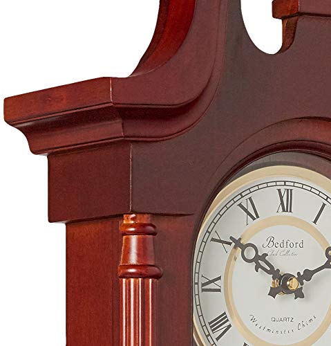 Bedford Clock Collection Bed-1915 26.5' Colonial Mahogany Cherry Oak Finish Chiming Wall Clock With Roman Numerals