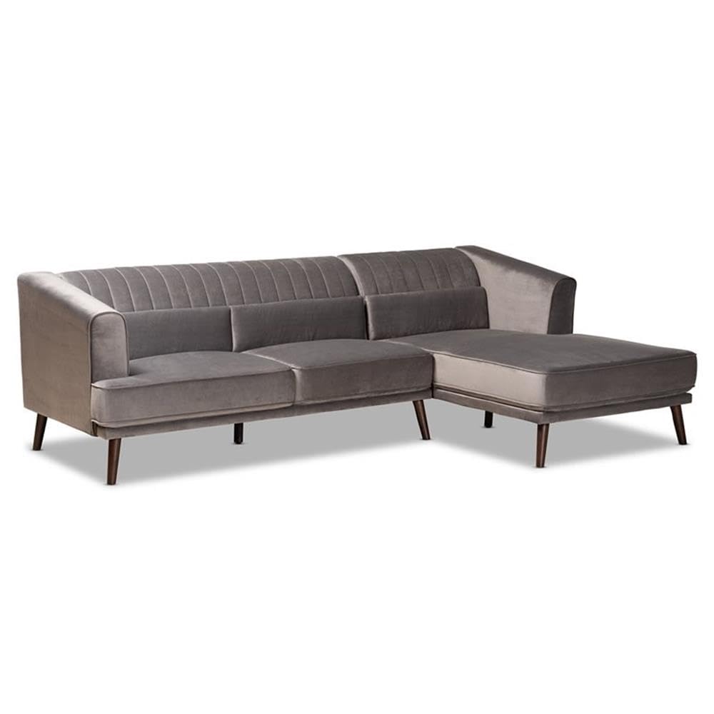 Baxton Studio Morton Grey Brown Finished Wood Sofa with Right Facing Chaise