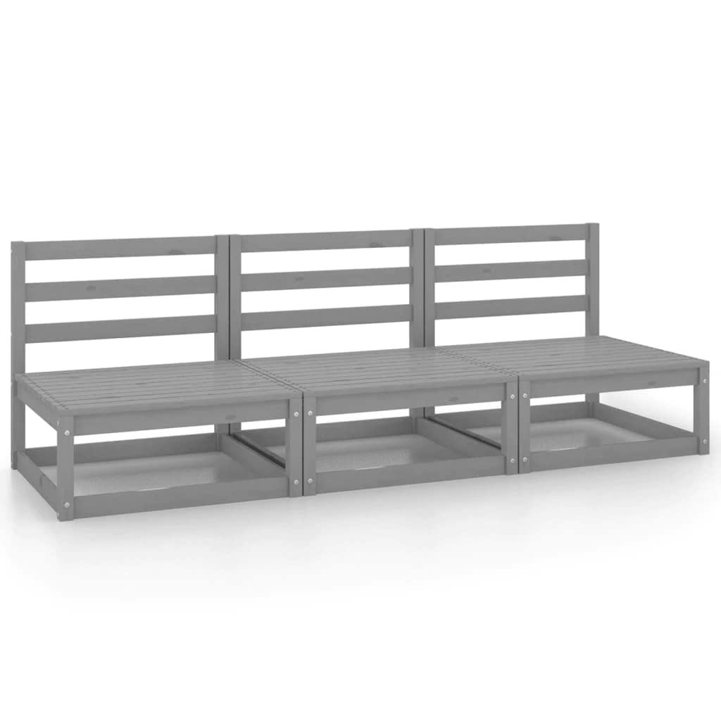 vidaXL Solid Wood Pine Patio 3-Seater Sofa Garden Outdoor Lawn Yard Terrace Balcony Wooden Seat Seating Middle Sofa Furniture Gray