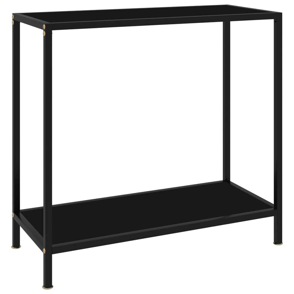 vidaXL Modern Console Table Black - High-Durability Tempered Glass and Powder-Coated Steel Material, with Extra Shelf - Dimensions: 31.5&quot;x13.8&quot;x29.5&quot;