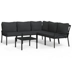 vidaXL 6-Piece Outdoor Patio Lounge Set with Coffee Table, Corner Chair, Middle Chairs, Side Chairs, Steel Structure, Powder-Coating, Removable Gray Cushions