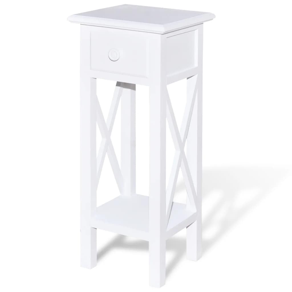 vidaXL Side Table Drawer White Bedroom Bedside Table Nightstand
