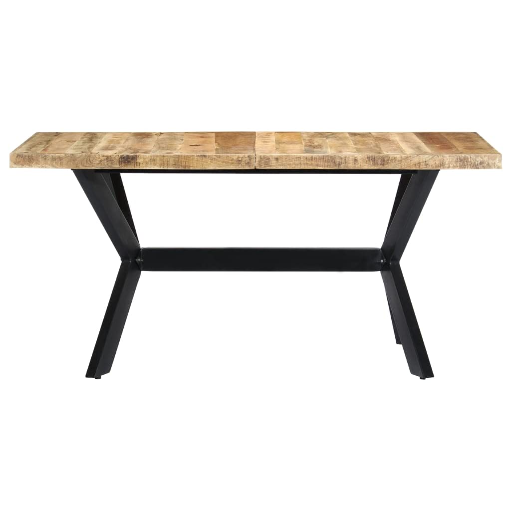 vidaXL Mango Wood Dining Table, Solid Rough Mango Wood Construction, Industrial Rectangular Table, Polished and Lacquered, Steel Legs, 55.1"x27.6"x29.5"
