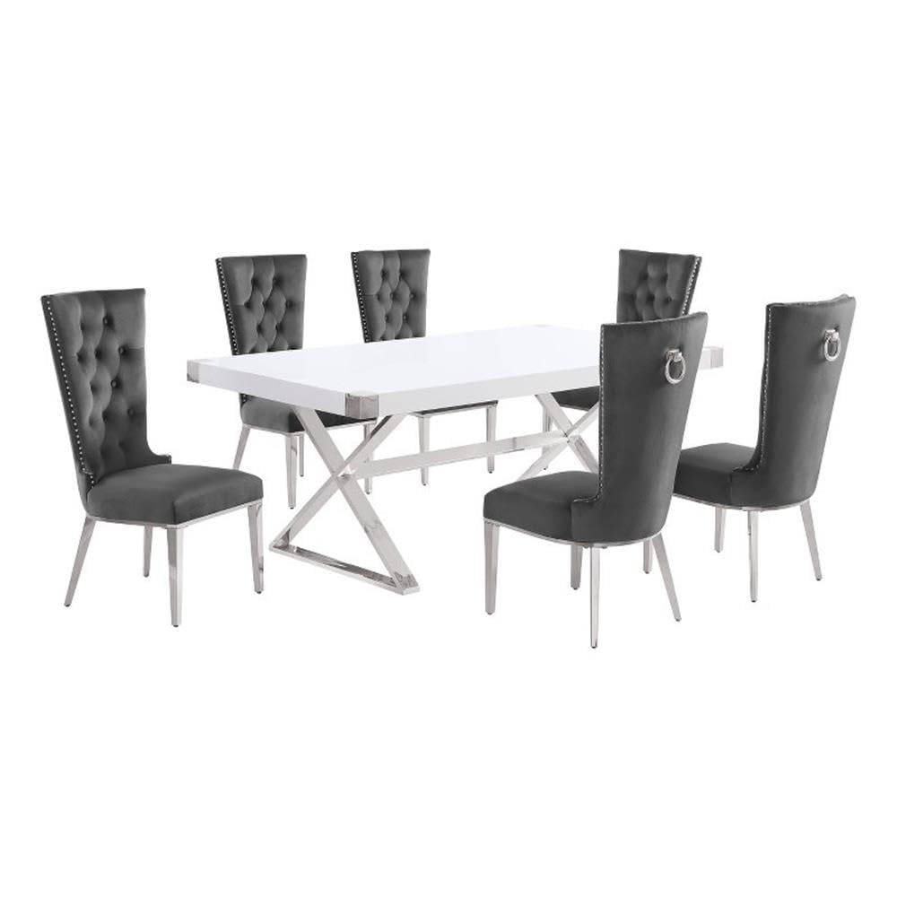 Best Quality Furniture D440/1-Sc330-7 Dining Set, 7-Piece, Dark Gray/Silver