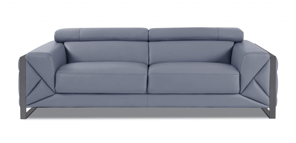 HomeRoots 89&quot; Light Blue and Chrome Genuine Leather Standard Sofa