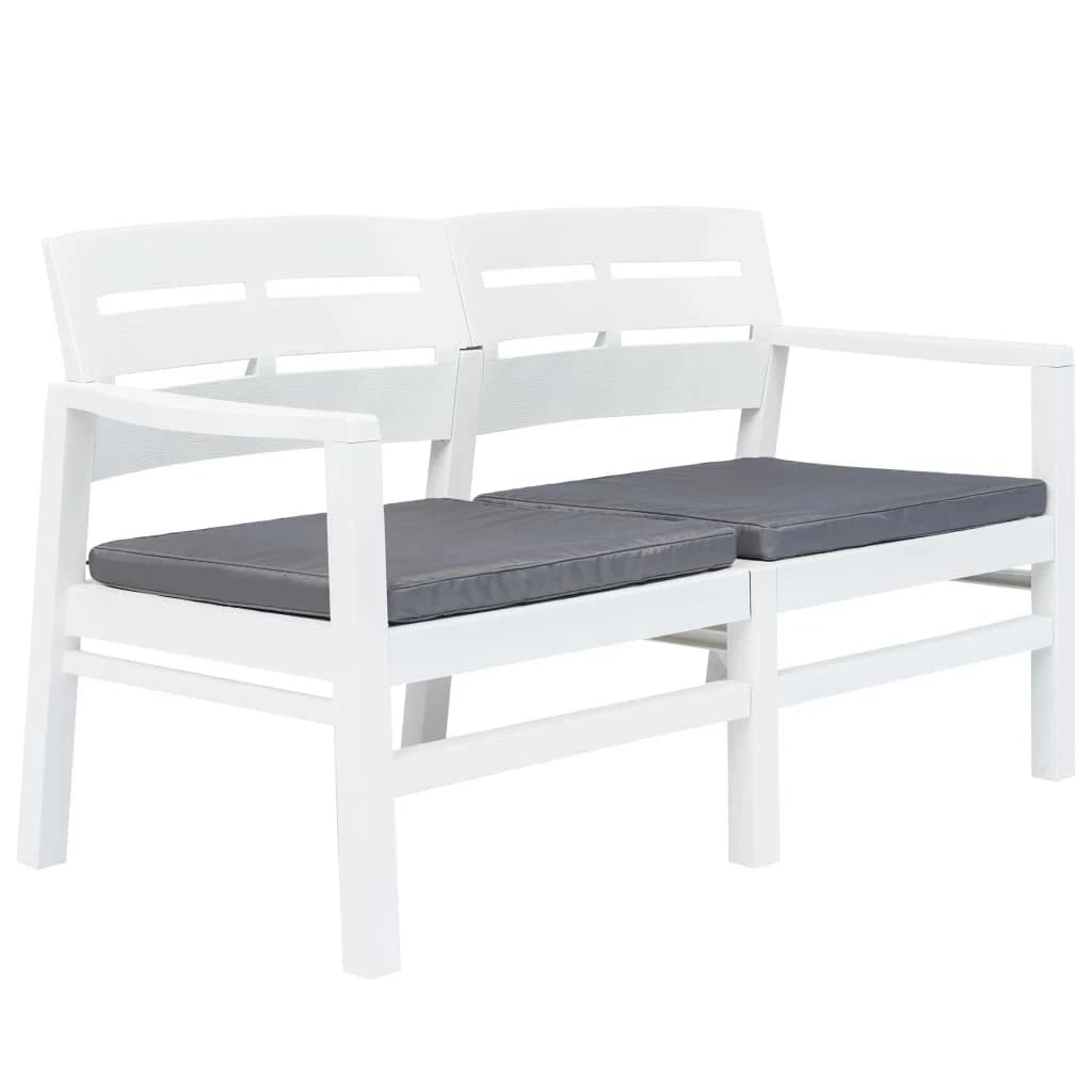 vidaXL Patio Garden Bench Loveseat, 2-Seater Patio Bench with Cushions, Outdoor Bench for Backyard Porch Entryway Poolside, Plastic White