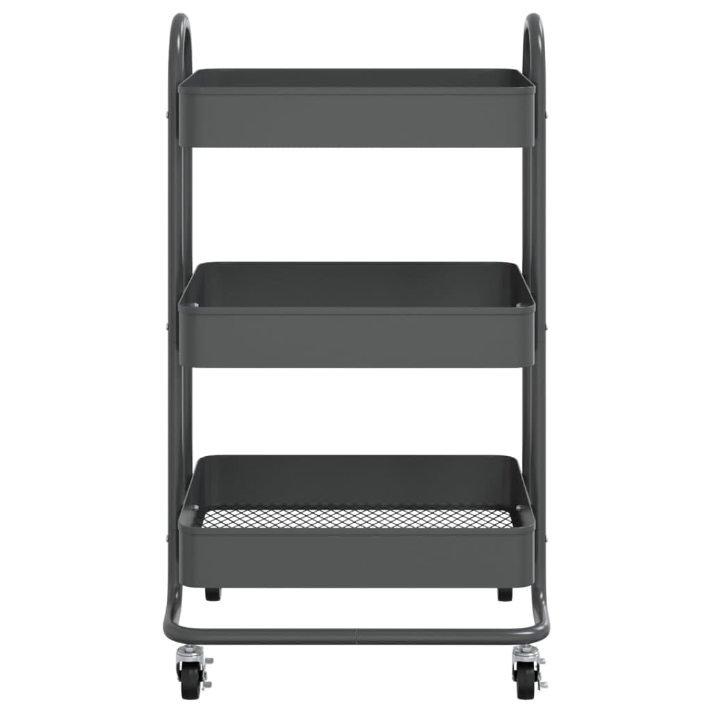 vidaXL 3-Tier Multipurpose Trolley in Anthracite – Steel, Mobile Utility Cart with Wheels and Brakes, Spacious Storage Organizer for Office, Beauty Supplies, Kitchen Essentials