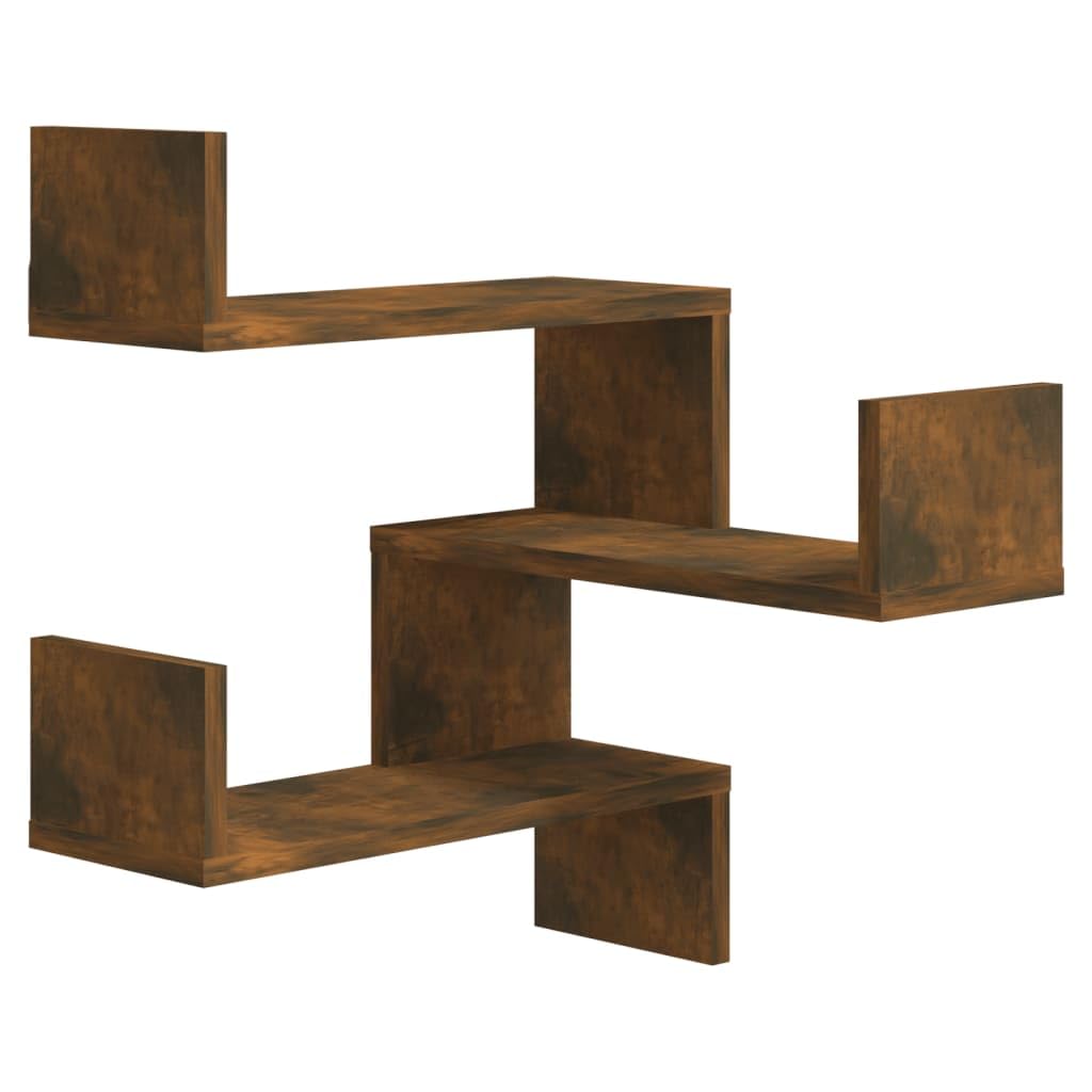 Corner Wall Shelves 2 Pieces Smoked Oak 40 X 40 X 50 Cm Wood