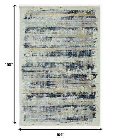 HomeRoots Shrink Polyester 9’ x 13’ Blue White Distressed Traditional Area Rug
