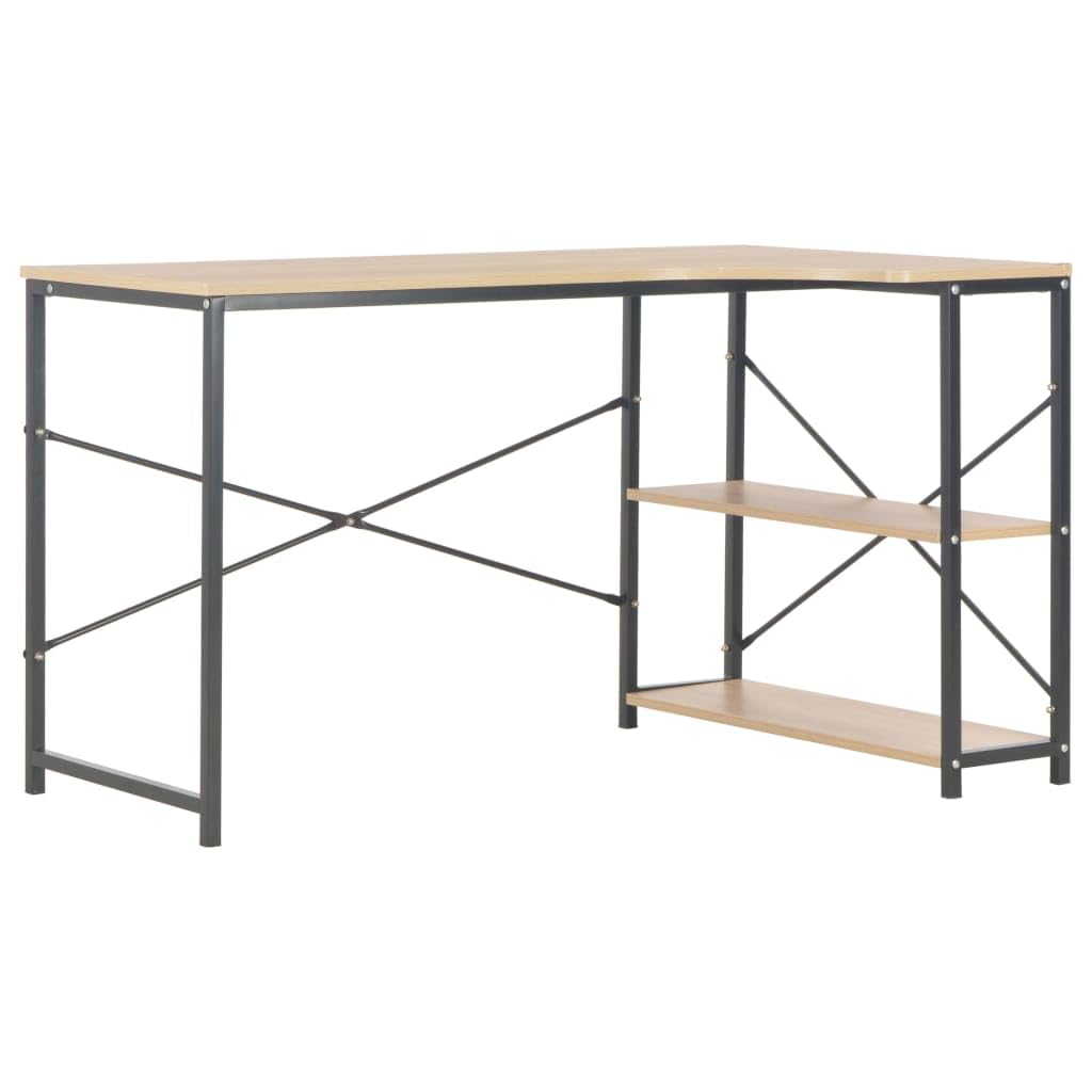 vidaXL Engineered Wood Computer Desk with Two Shelves, Powder-Coated Metal Frame - Spacious Workspace, Industrial Style Design, Durable Build Quality, Black and Oak