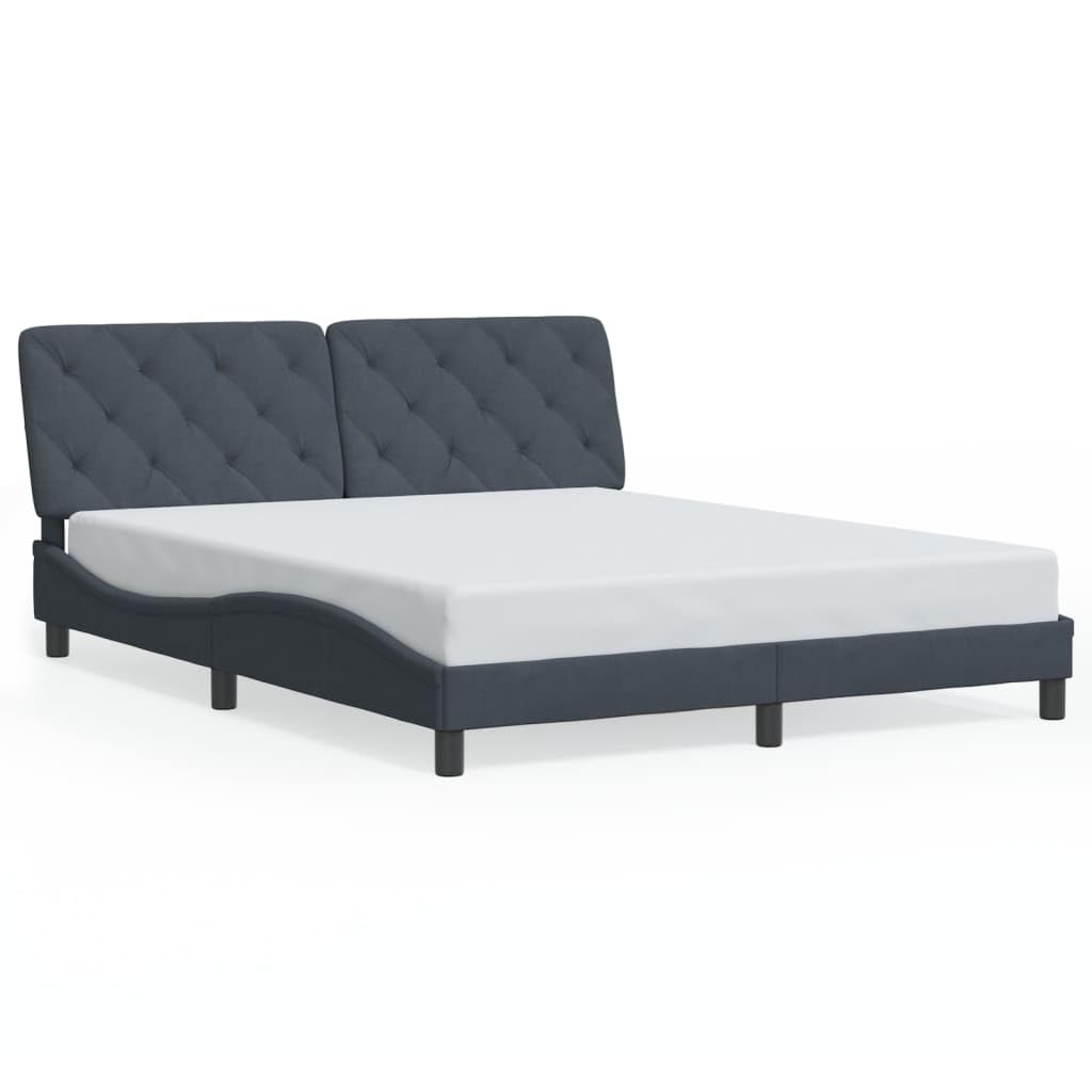 vidaXL Dark Gray Queen Velvet Bed Frame with Headboard - Soft Velvet Upholstery, PP Fiber Cushion, Modern Waved Side Design - 87&quot;x61.8&quot;x29.3&quot;