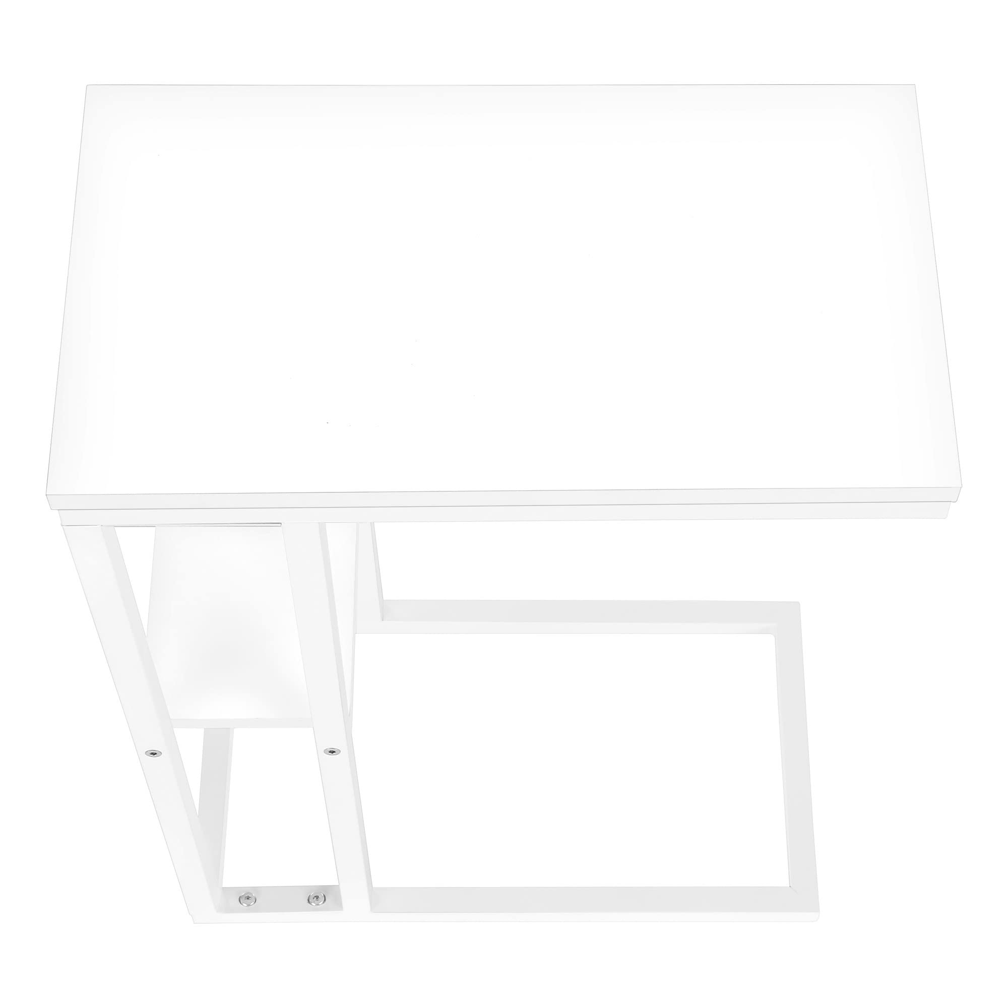 Monarch Specialties 3676 Accent Table, C-shaped, End, Side, Snack, Living Room, Bedroom, Metal, Laminate, Contemporary, Modern Table-25 H/White/White, 18.25&quot; L x 10.25&quot; W x 25.25&quot; H