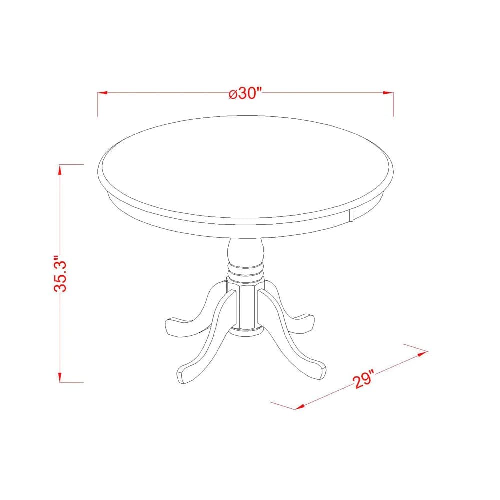 East West Furniture Est-Obl-Tp Eden Dining Room Table - A Round Kitchen Table Top With Pedestal Base, 30X30 Inch, Oak & Black
