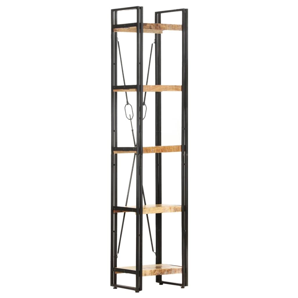 vidaXL Solid Mango Wood 5-Tier Bookcase- Industrial Design, Sturdy Powder-Coated Steel Frame, Versatile Storage Solution, Assembly Required, Brown