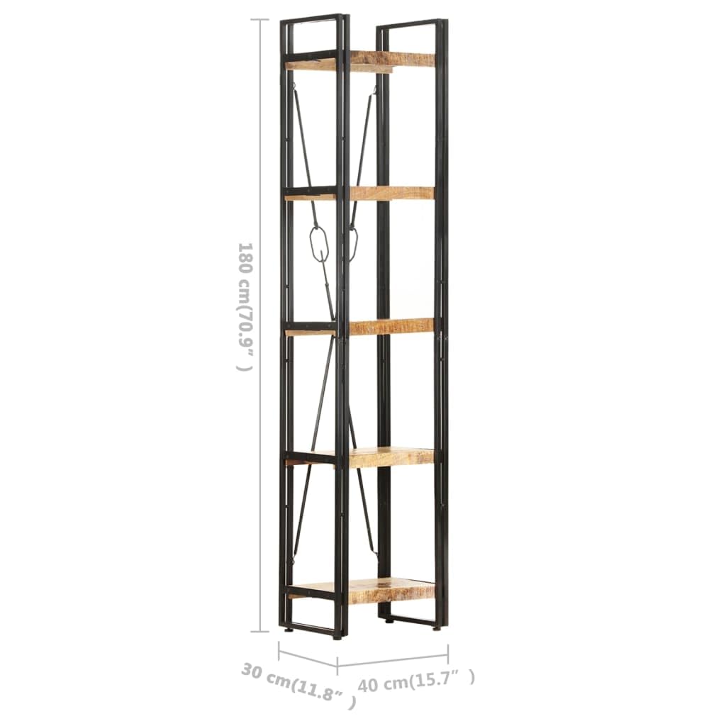 vidaXL Solid Mango Wood 5-Tier Bookcase- Industrial Design, Sturdy Powder-Coated Steel Frame, Versatile Storage Solution, Assembly Required, Brown