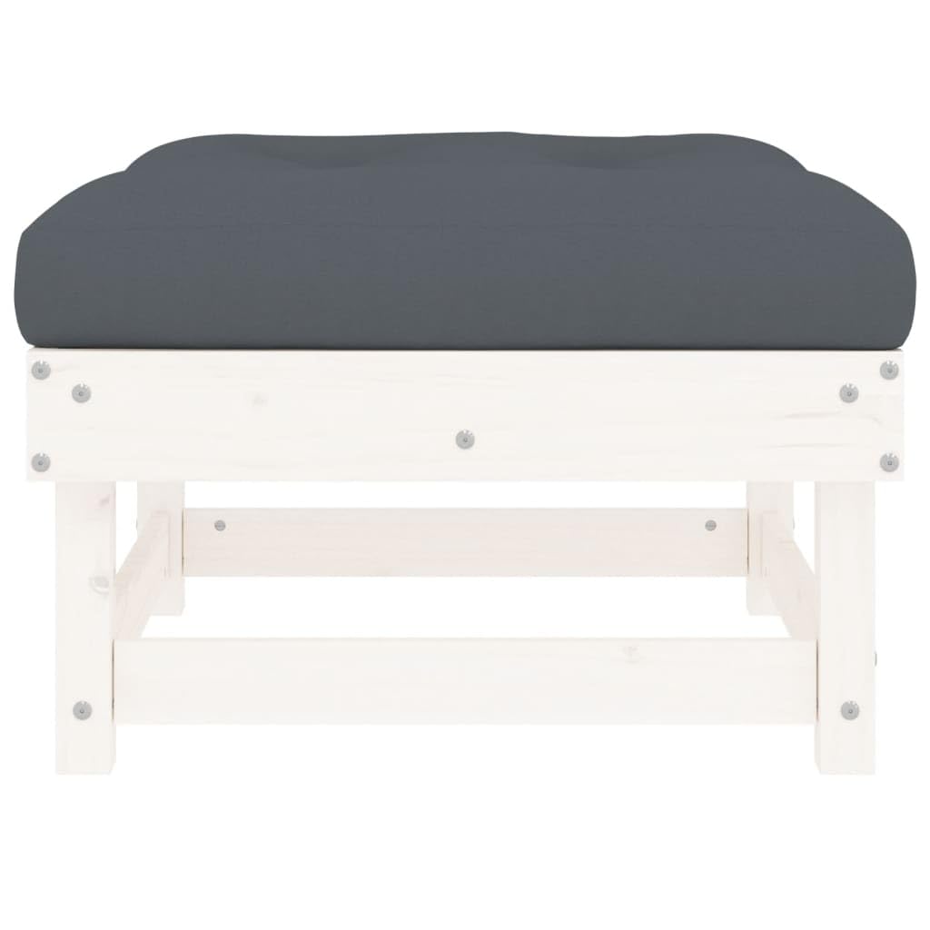 vidaXL Quality Pine Wood Patio Footstool-White-24-Includes Cushion-Anthracite-Max Load 242.5lb-Modular Design-Garden Lounge Set