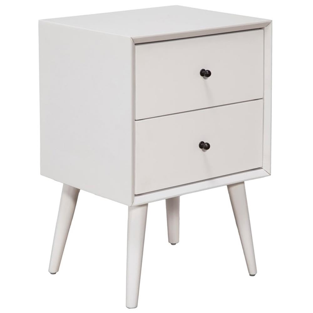 Alpine Furniture Flynn Mid Century Modern Nightstand, 18 W x 15 D x 26 H, White