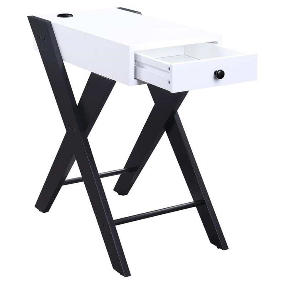 Acme Fierce Wooden Side Table With Usb Charging Dock In White And Black