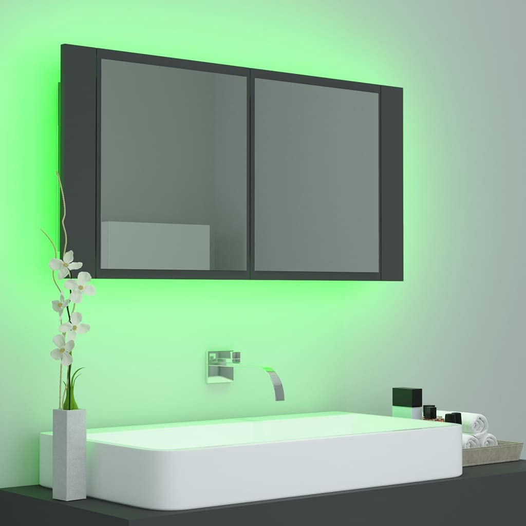 vidaXL LED Bathroom Mirror Cabinet Gray 35.4&quot;x4.7&quot;x17.7&quot;