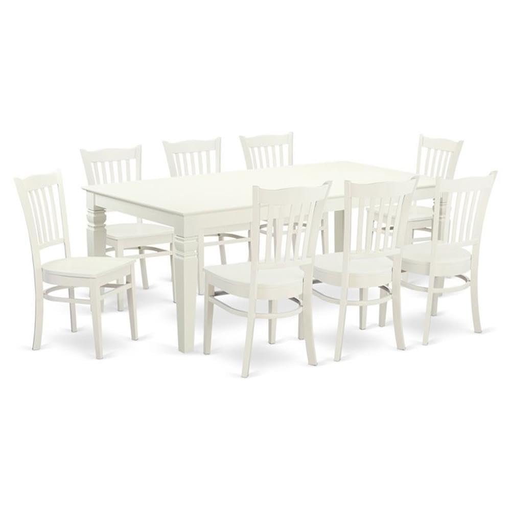 East West Furniture LGGR9-LWH-W 9 Piece Kitchen Table Set Includes a Rectangle Dining Table with Butterfly Leaf and 8 Dining Room Chairs, 42x84 Inch, Linen White