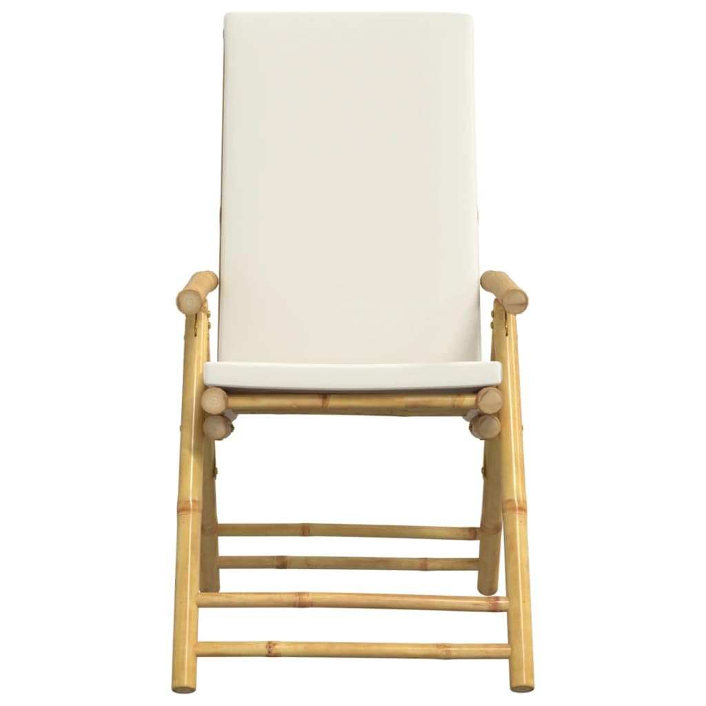 vidaXL 6 Piece Folding Bamboo Bistro Chairs Set with Cream White Cushions for Patio/Garden - Removable and Washable Covers