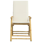 vidaXL 6 Piece Folding Bamboo Bistro Chairs Set with Cream White Cushions for Patio/Garden - Removable and Washable Covers