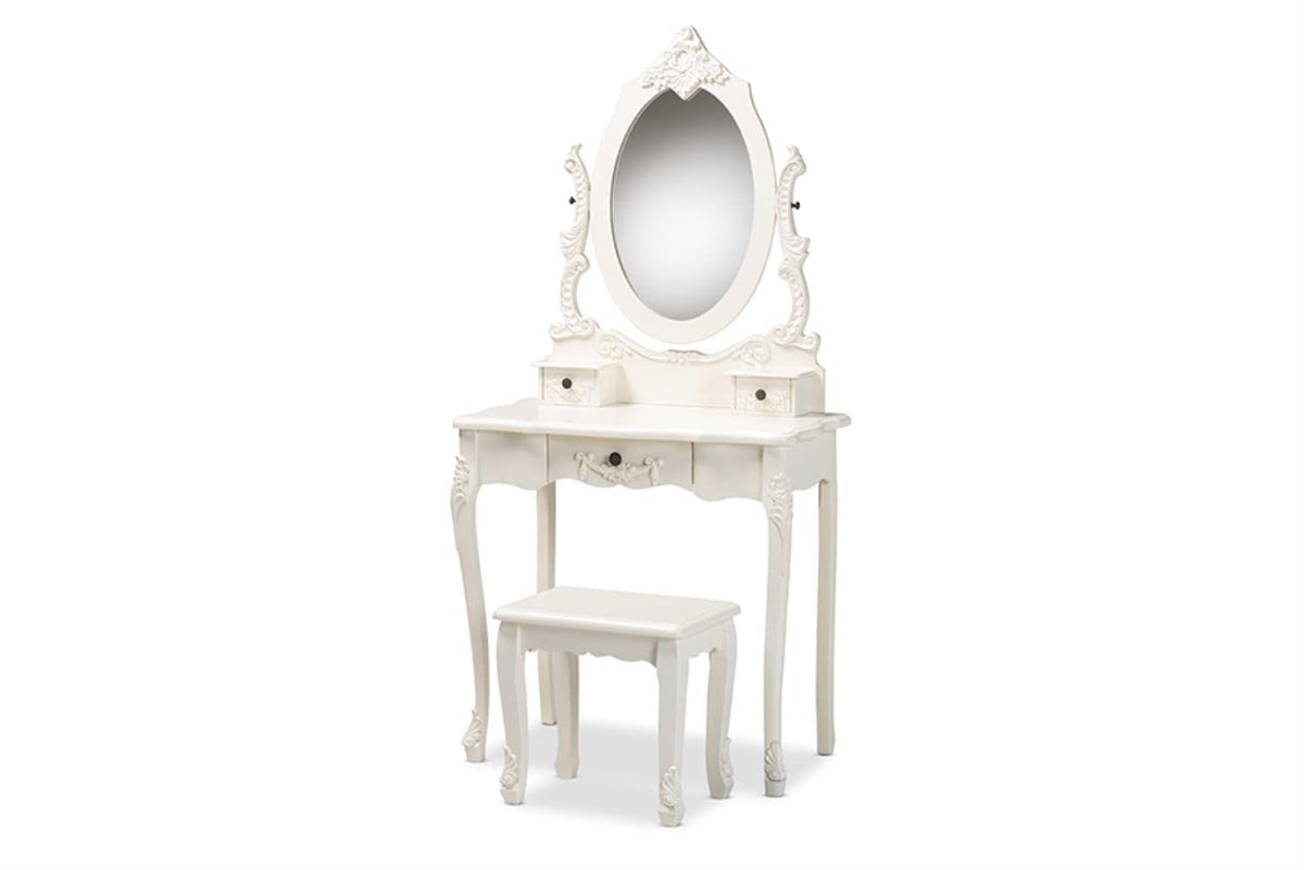 Baxton Studio Macsen White Finished Wood 2-Piece Vanity Set With Mirror