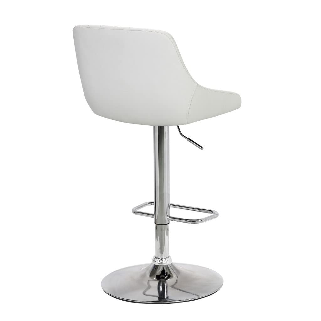 HomeRoots Chrome,Faux Leather,Plywood White Faux Leather and Chrome Back Tufted Adjustable Bar Stool