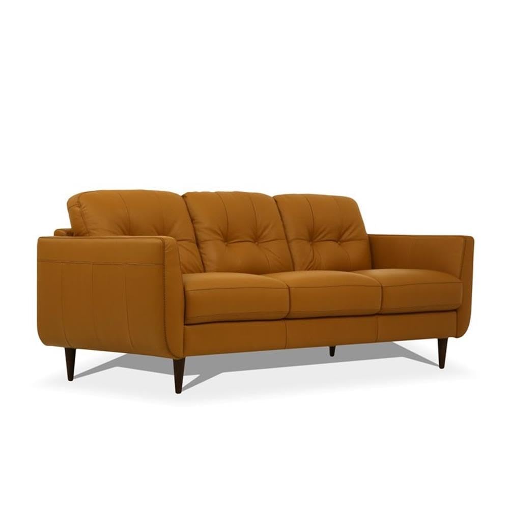 Acme Radwan Tufted Leather Sofa in Caramel