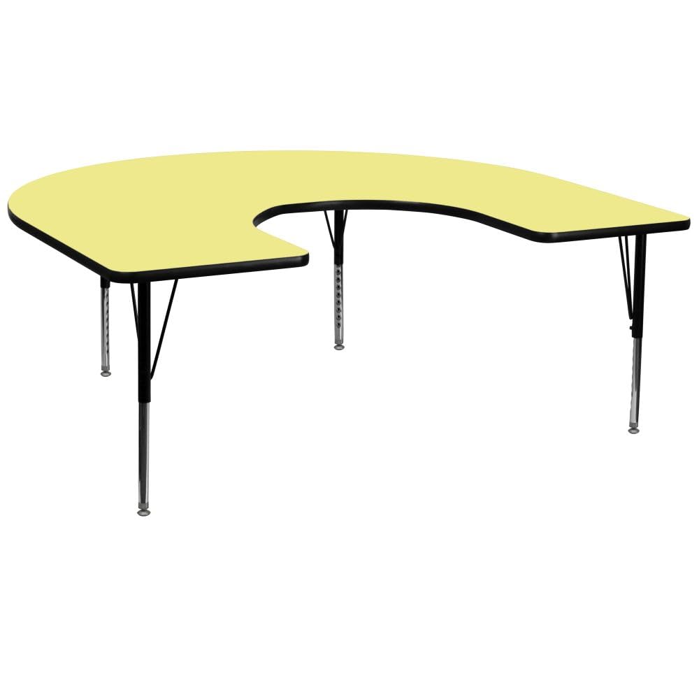 Flash Furniture Wren 60''W x 66''L Horseshoe Yellow Thermal Laminate Activity Table - Height Adjustable Short Legs