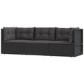 vidaXL 3 Piece Patio Lounge Set – Black Poly Rattan Furniture, includes Adjustable Corner Sofa, Middle Sofa, Seat Cushions and Back Cushions, Weather Resistant, Easy Assembly Needed.