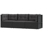 vidaXL 3 Piece Patio Lounge Set – Black Poly Rattan Furniture, includes Adjustable Corner Sofa, Middle Sofa, Seat Cushions and Back Cushions, Weather Resistant, Easy Assembly Needed.