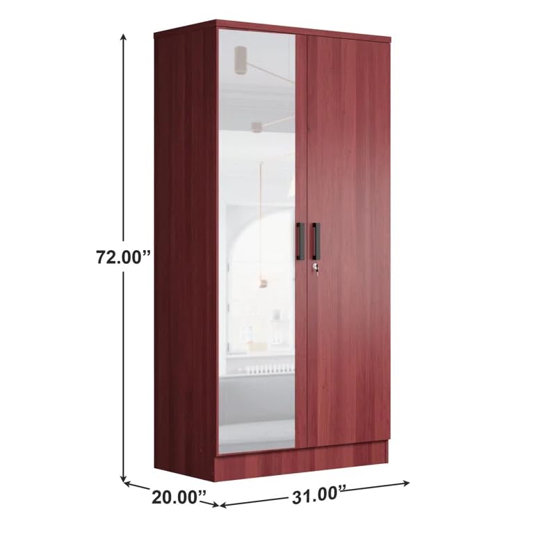 Woodpeckers Furniture And Mattress 2 Doors Wardrobe Mirrored Door (Mahogany)