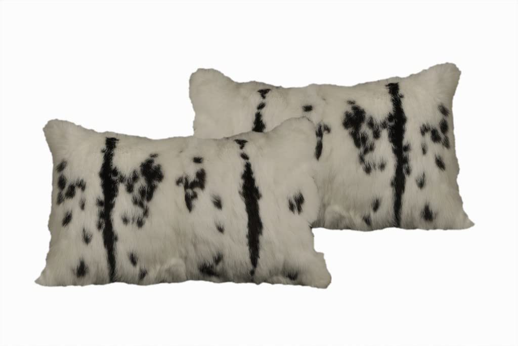 HomeRoots 100% Natural Rabbit Fur and Microsuede Set of Two 12' X 20' Black and White Rabbit Zippered Natural Fur Animal Print Throw Pillows