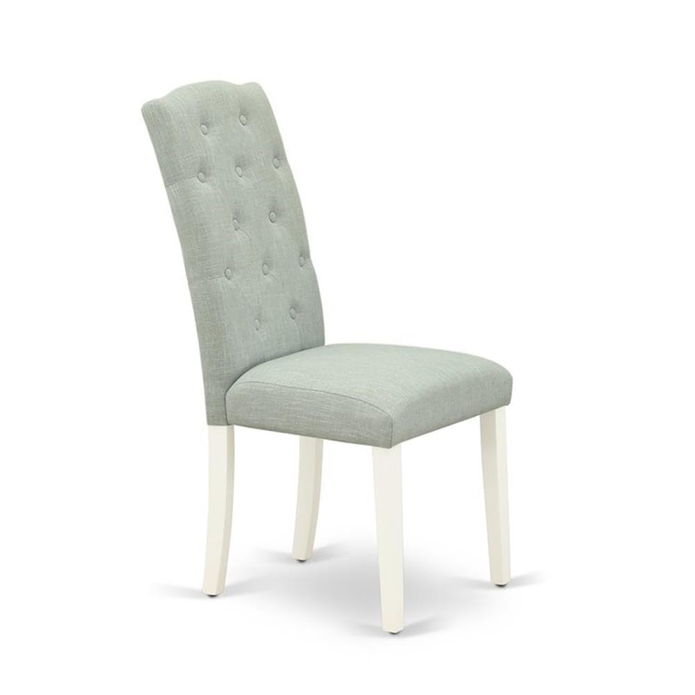 East West Furniture Cep2T15 Celina Parson Chairs - Button Tufted Baby Blue Linen Fabric Upholstered Dining Chairs, Set Of 2, Linen White