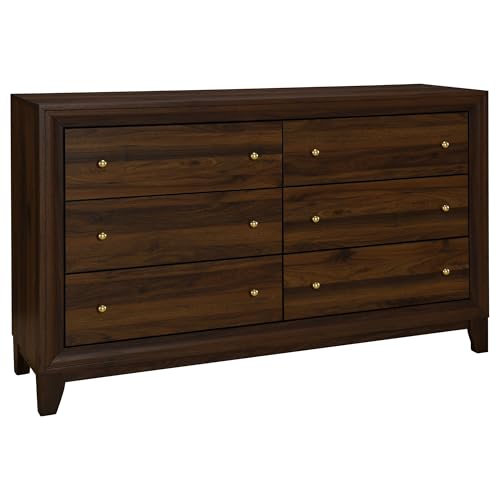 Coaster Home Furnishings Welsley Transitional 59-inch 6-Drawer Bedroom Dresser Clothing Storage Cabinet Wide Chest of Drawers Organizer Unit Walnut 223443