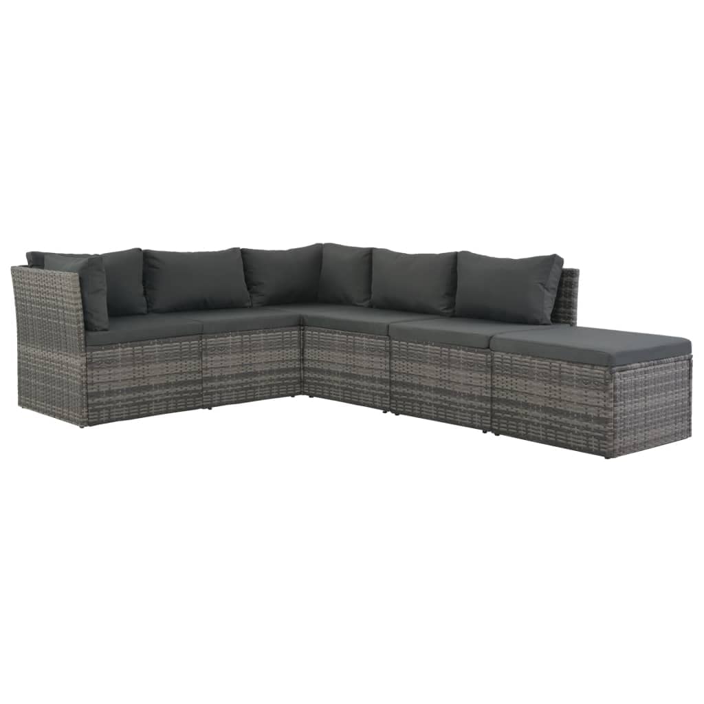 4 Piece Garden Lounge Set with Cushions Poly Rattan Gray