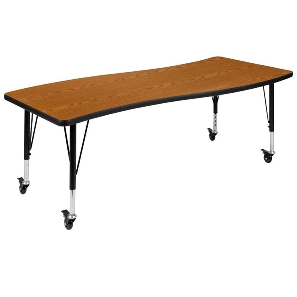 Flash Furniture Mobile 26"W x 60"L Rectangular Wave Collaborative Oak Thermal Laminate Activity Table - Height Adjustable Short Legs