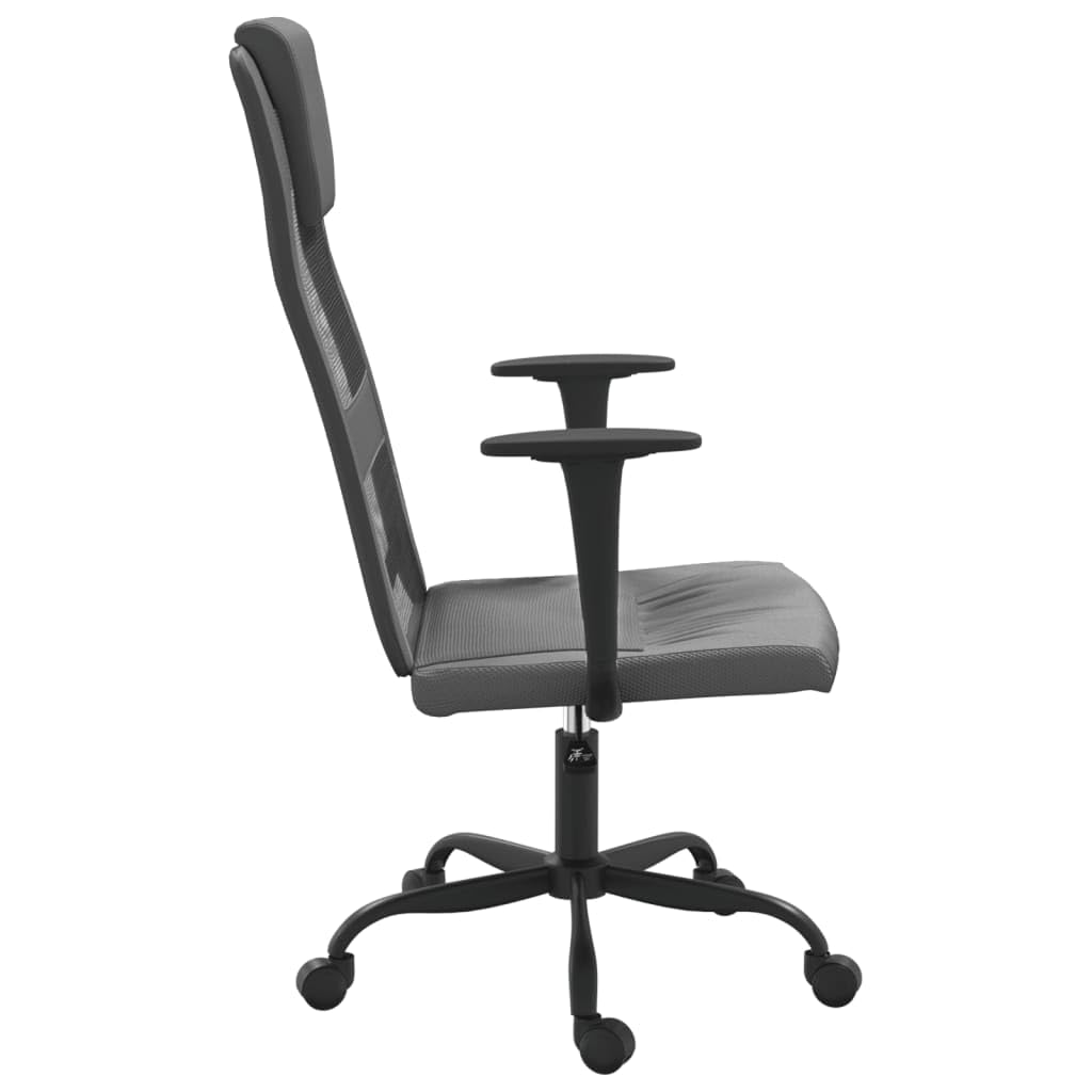vidaXL Gray Office Chair - Breathable Mesh Fabric and Faux Leather, Adjustable Height with 360-Degree Swivel, Rolling Castors, Solid Metal and Plywood Frame